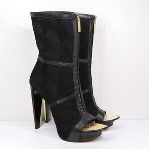 LAMB Gwen Stefani Leather Platform Zip Up Mid Calf Booties Heels Shee VTG Y2K 10